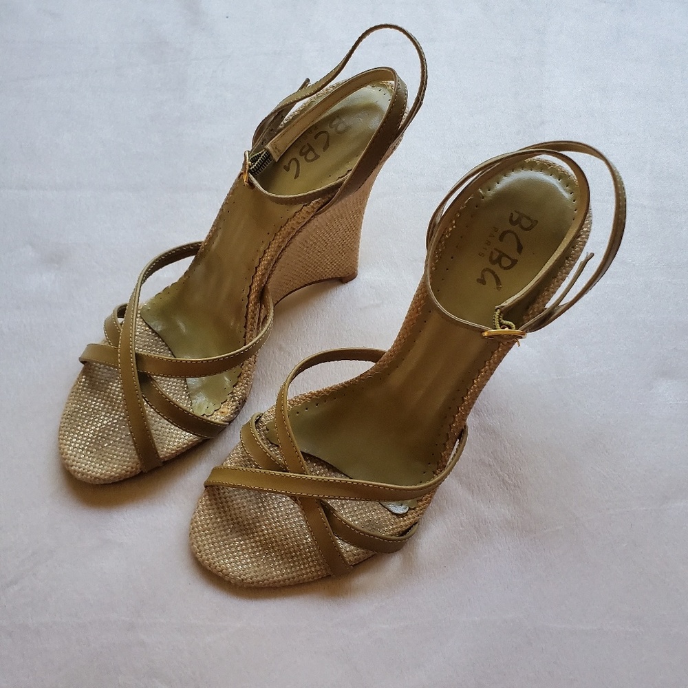 5/$25 BCBG Criss Cross Strappy Canvas Wedge